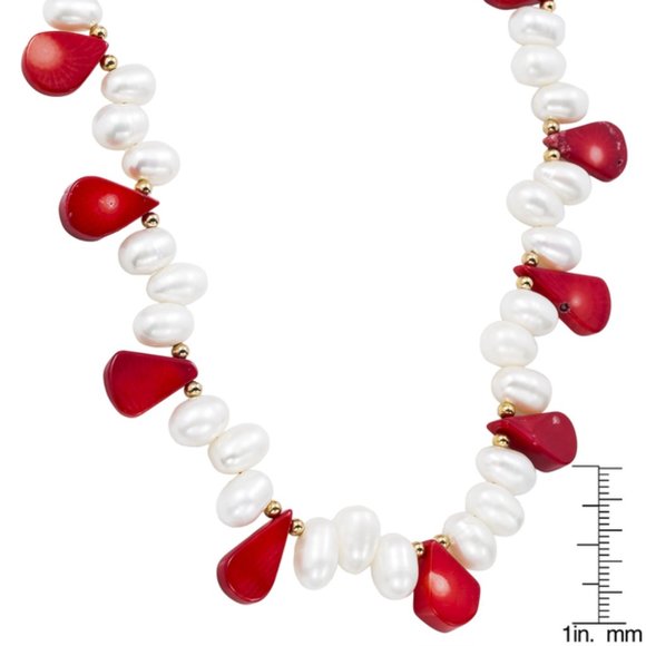 Bamboo Coral and White Biwa Pearl Necklace - Picture 5 of 6